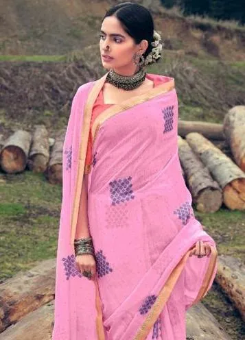 Pink Chiffon Fancy Lace Border Sarees Online