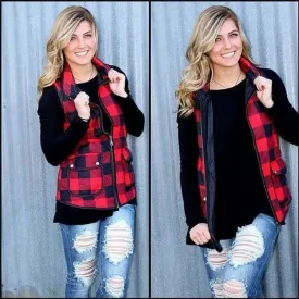 Plaid down cotton vest