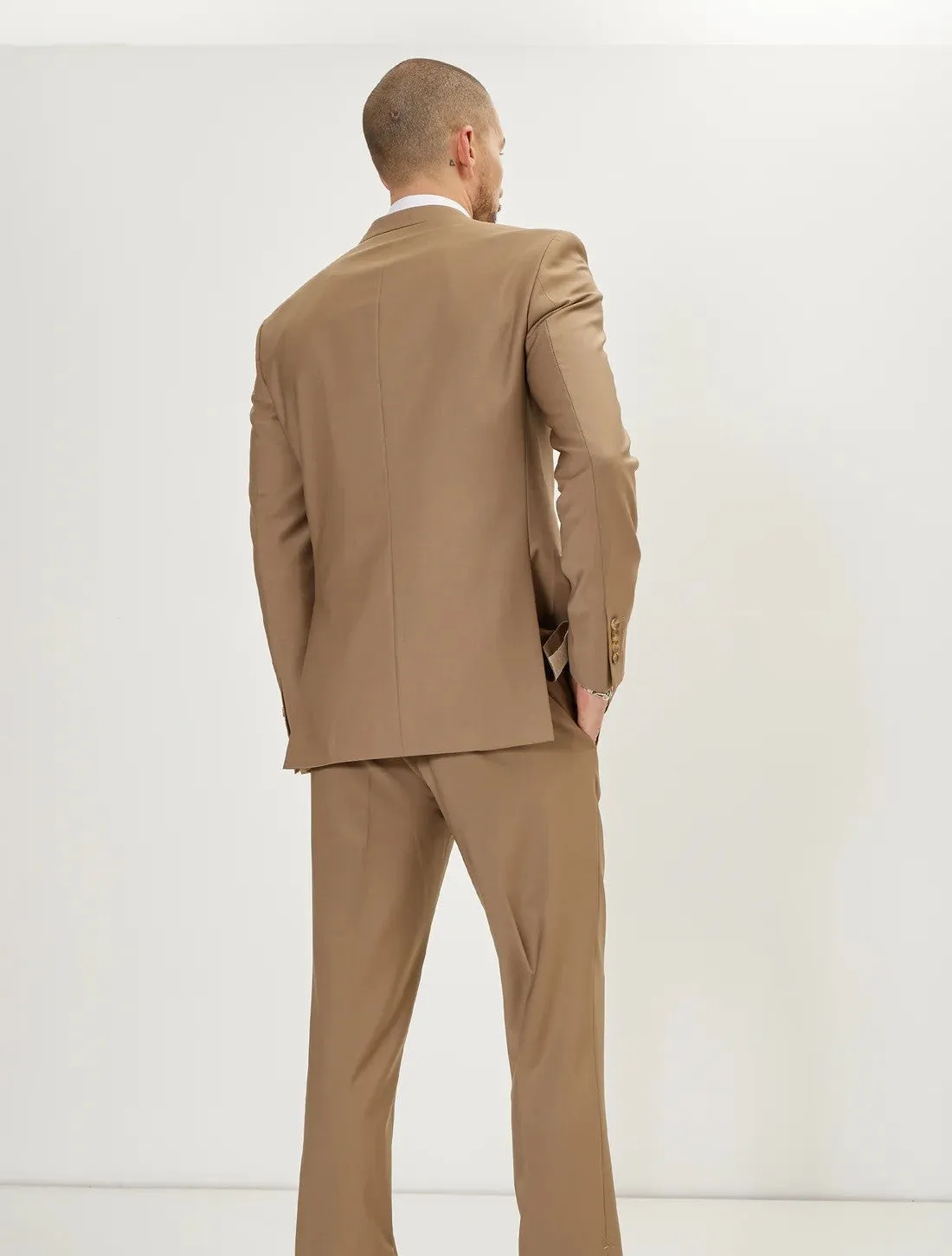 Single Breasted Peak Lapel Merino Suit - Khaki