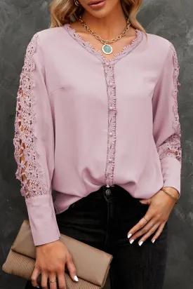 Spliced Lace V-Neck Blouse