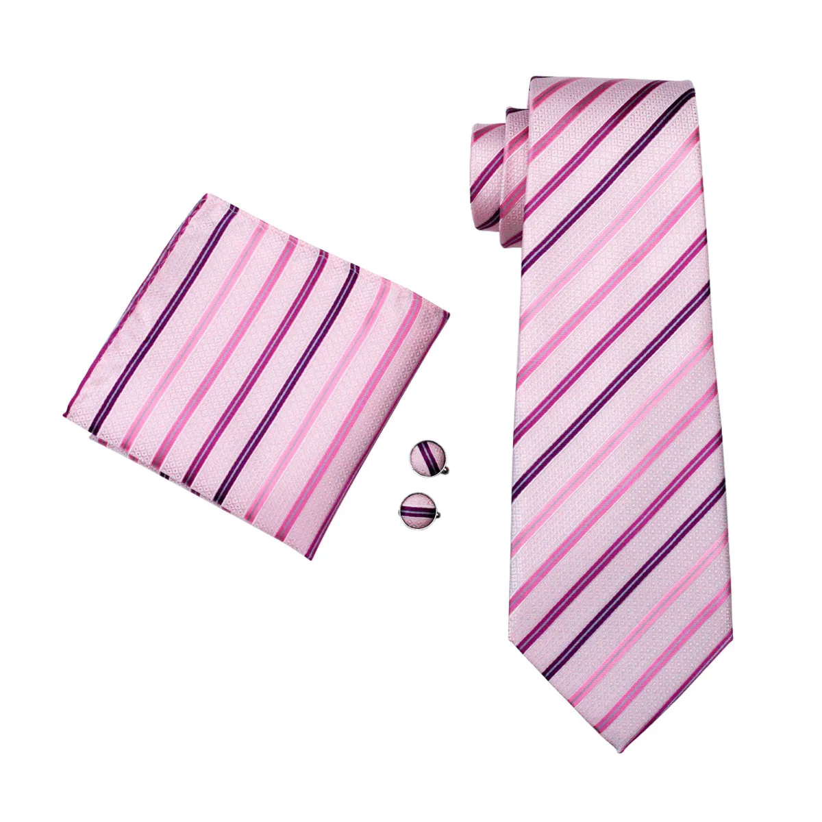 Sweety Pink Striped Tie Hanky Cufflinks Set