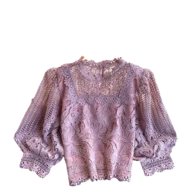 TEEK - French Hollow Round Neck Puff Blouse