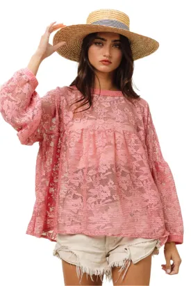 TEEK - Mauve Floral Lace Long Sleeve Top