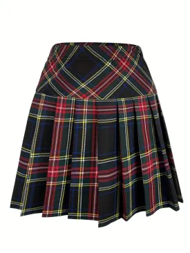 Vintage Preppy High Waist Pleated Skirt Womens Mini Fashion