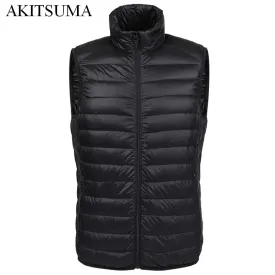 Winter duck down vest men Ultra Light 90% Duck Down Vest loose waistcoat Vest Sleeveless jacket autumn black gray navy AKITSUMA