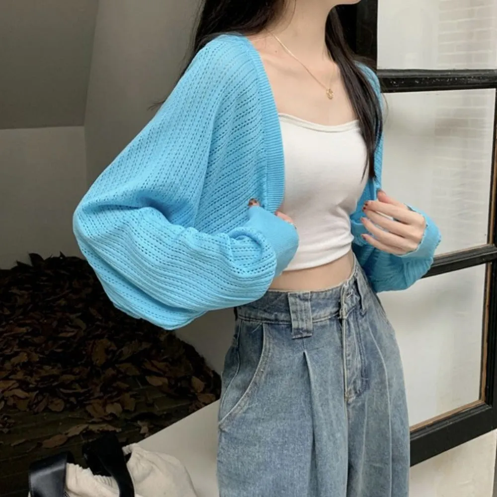 Womens Korean Style Crop Knit Short Cardigan