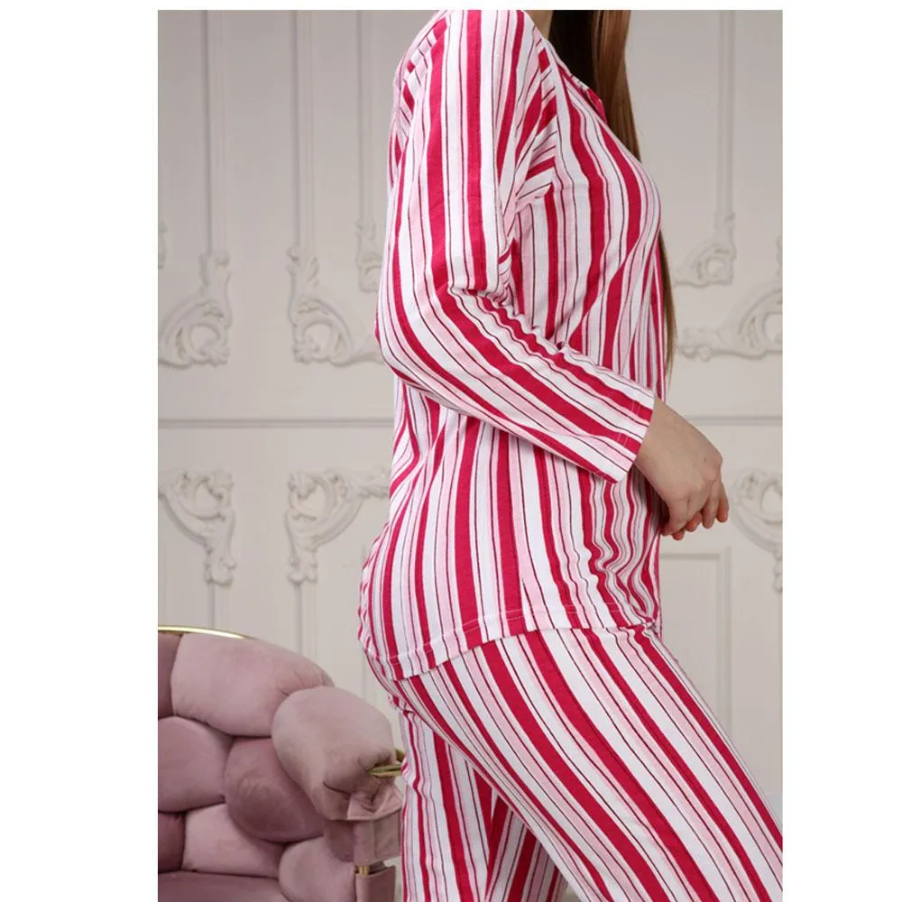 Women's Striped Masculine Collar Pajamas Set