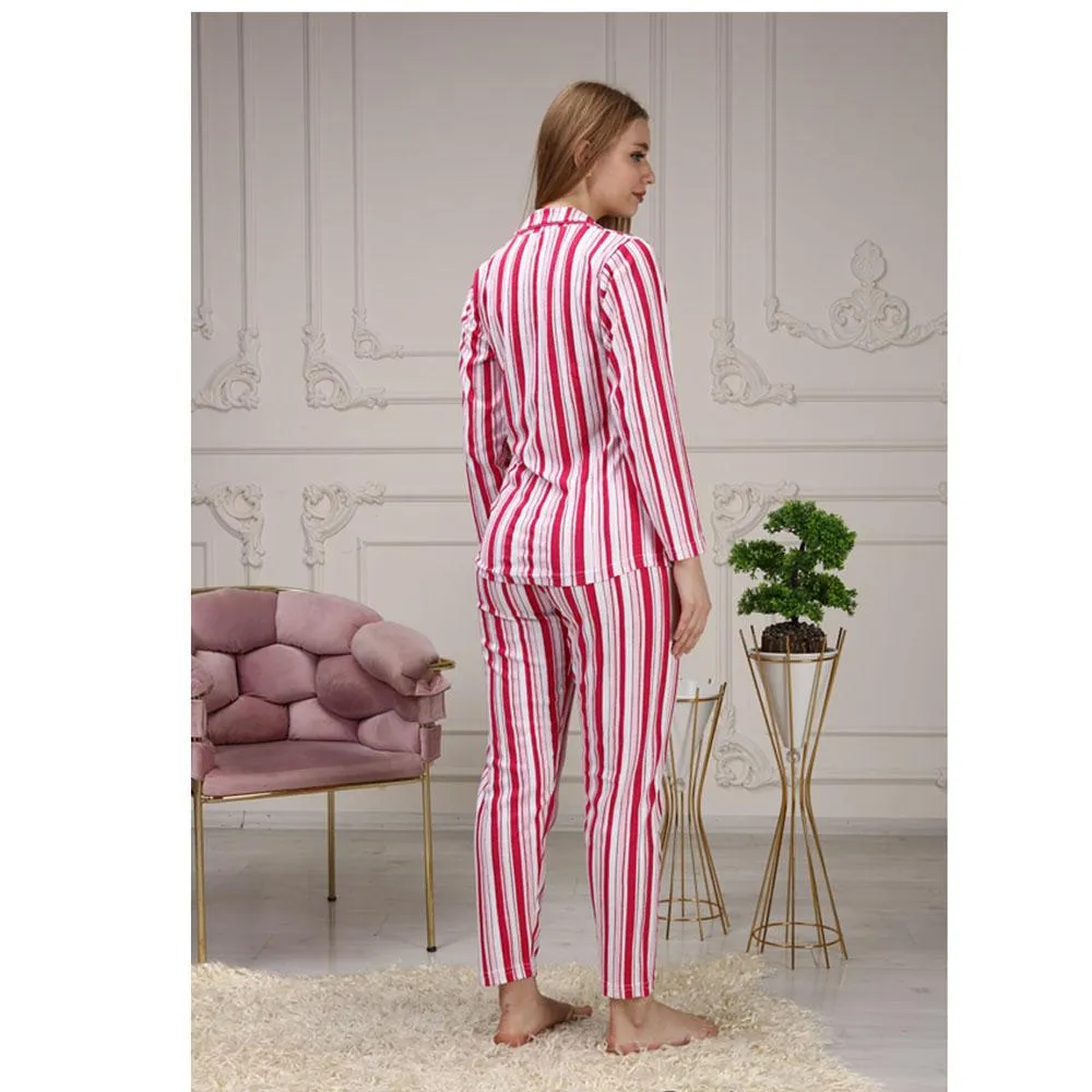 Women's Striped Masculine Collar Pajamas Set